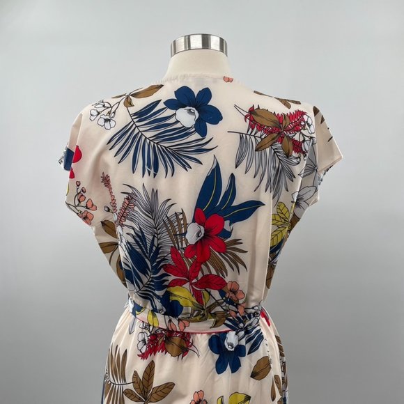 BASIC MODEL Womens Cream Floral Belted Maxi Boho Chic Dress  Size Large L - Picture 6 of 11